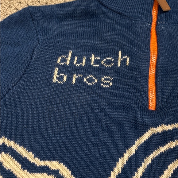 Dutch Bros Coffee Unisex Quarter Zip Alpine Knit Sweater Sunset Mountains Stripe - Picture 5 of 9
